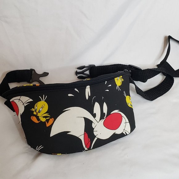 Handmade Sylvester Tweety Fanny Pack Belt Purse Adjustable Waist Vintage Fabric - Picture 1 of 7